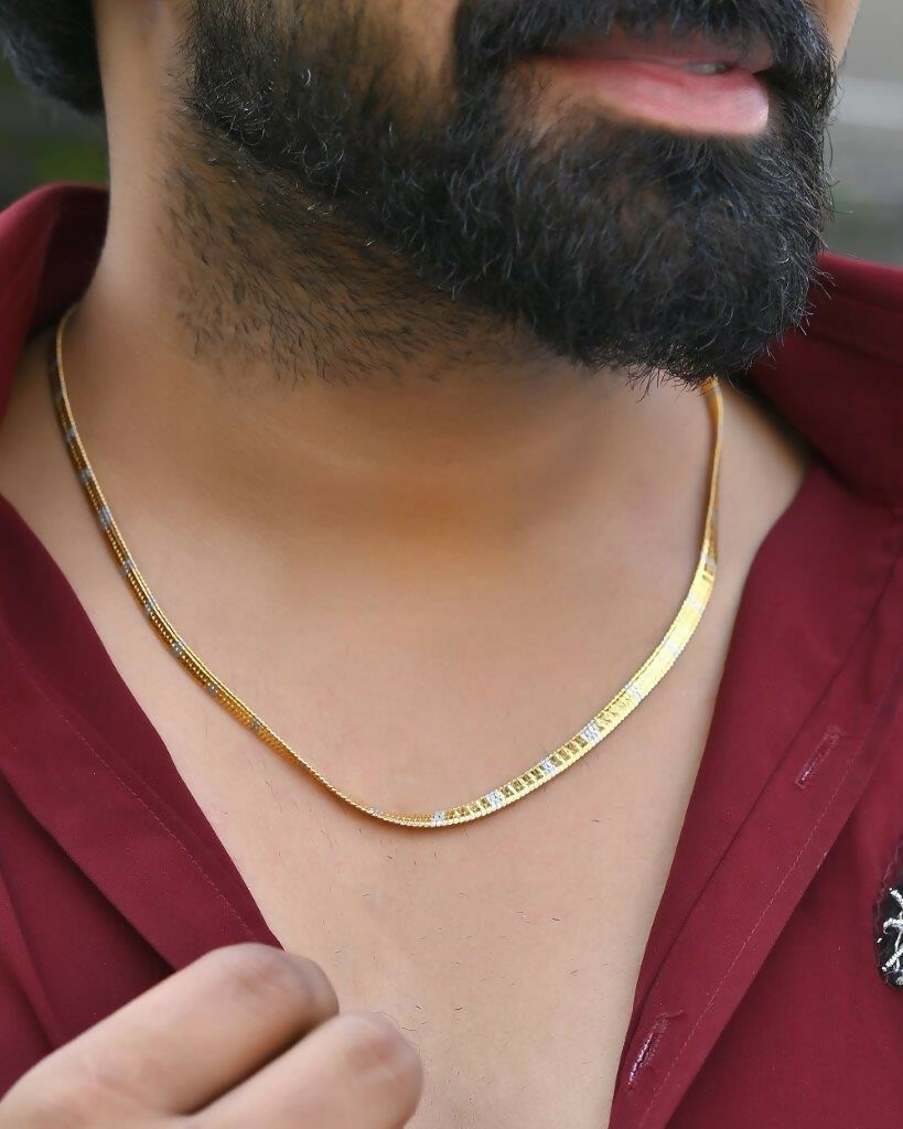 VOJ Dual Toned Self Designed Gold-Polished Chain For Men | Swadesiicart