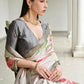 Vishnu Weaves Women's Grey Satin Silk Printed Saree with Blouse - Swadesiicart