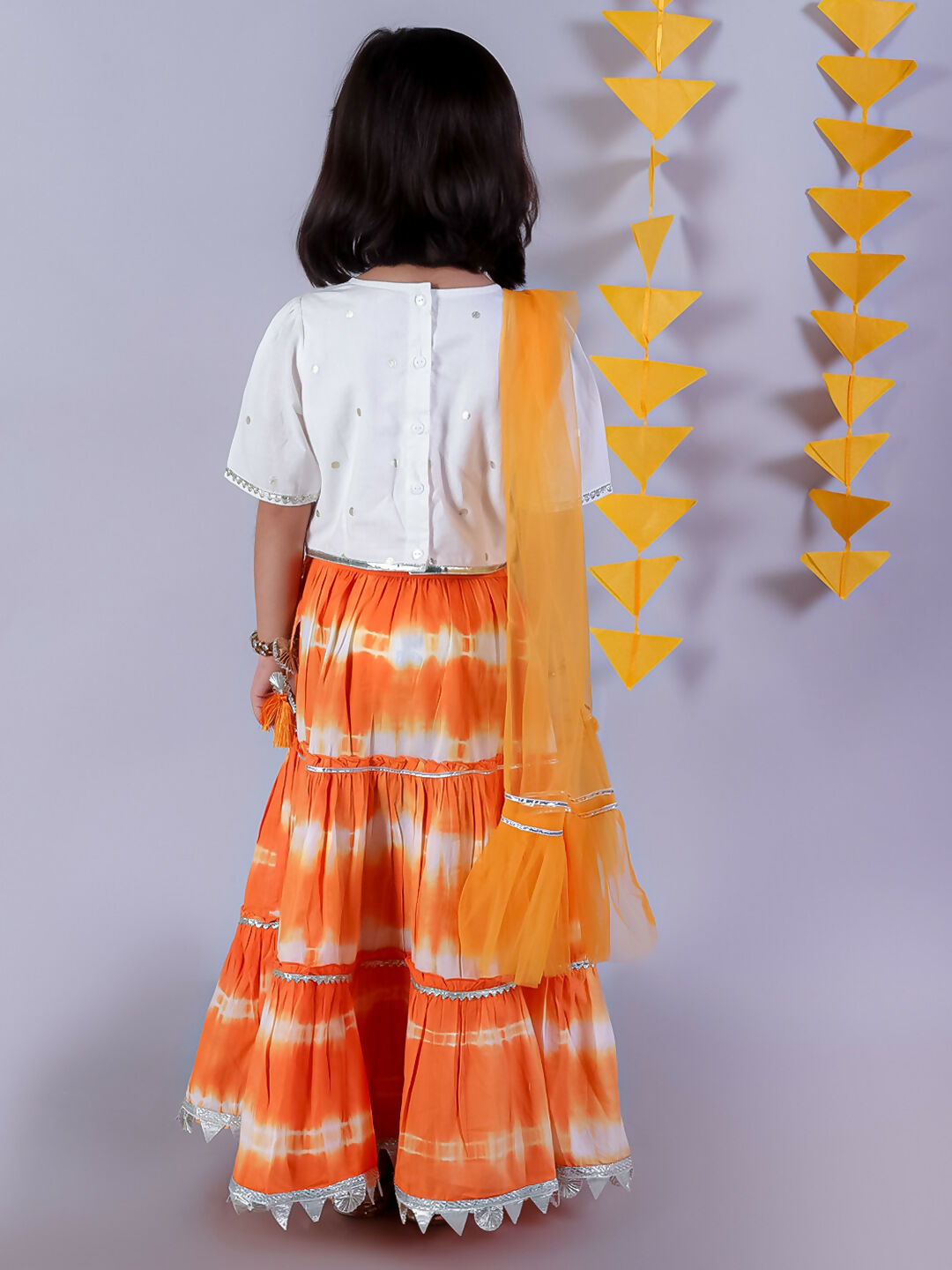 Lil Drama Janmashtami Girls Orange Lehanga and White Choli with Dupatta Ethnic Set | Swadesiicart