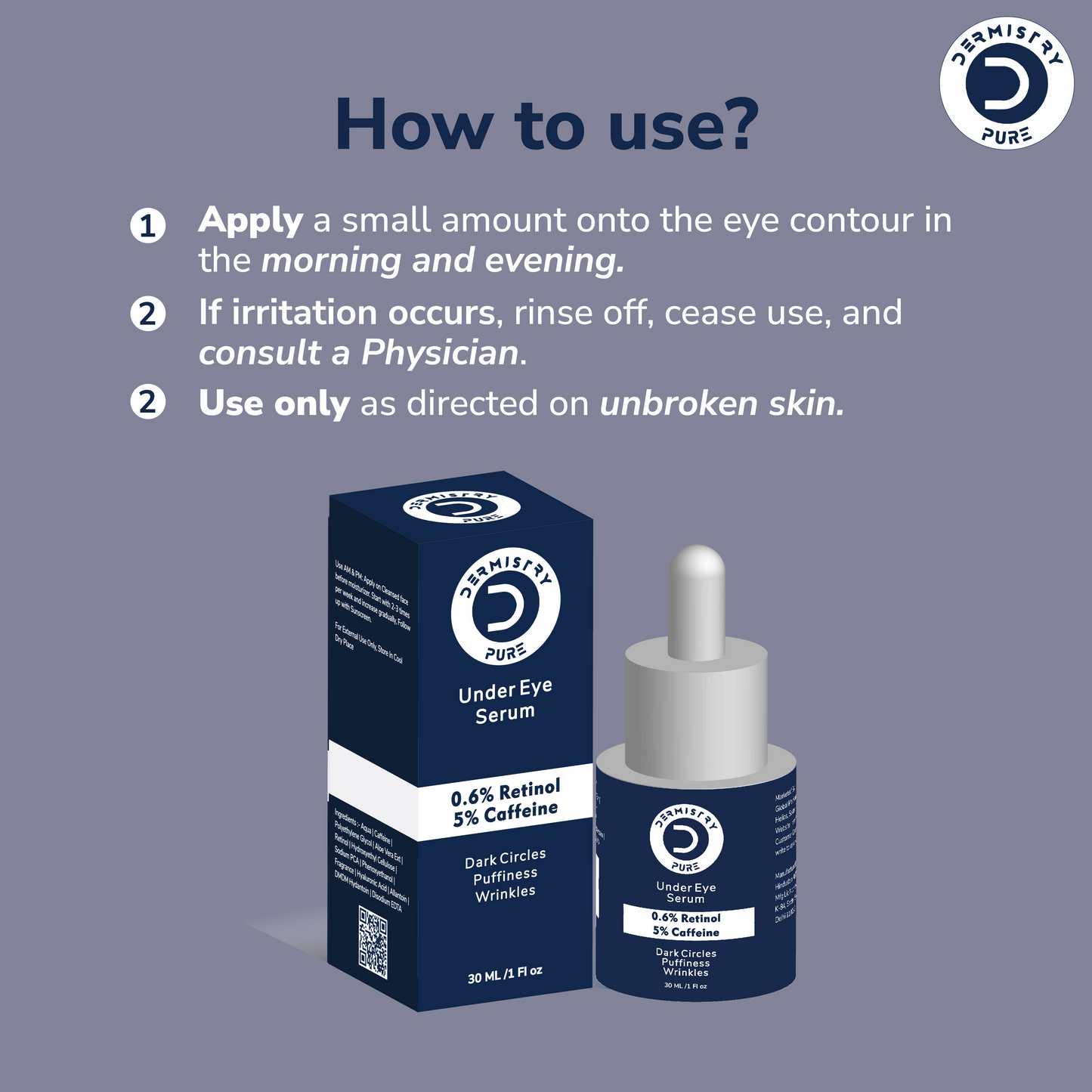 Dermistry 0.6% Retinol 5% Caffeine Under Eye Face Serum - Swadesiicart