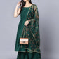Myshka Women Green Ethnic Motifs Yoke Design Panelled Kurti with Sharara With Dupatta | Swadesiicart