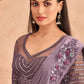 Purple Satin Embroidered Ready To Wear Saree With Unstitched Blouse Piece - Nandika | Swadesiicart