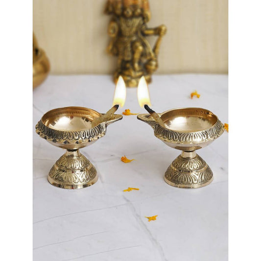 eCraftIndia Gold Toned 2 Pieces Brass Diyas | Swadesiicart