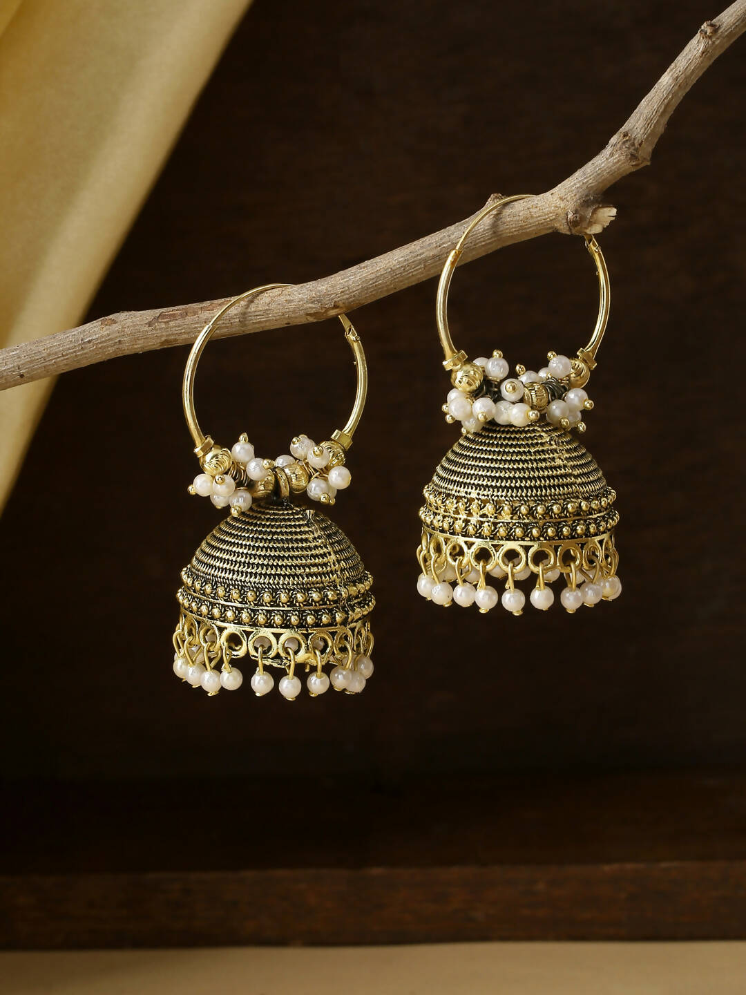NVR Women Gold Toned Contemporary Jhumkas Earrings | Swadesiicart
