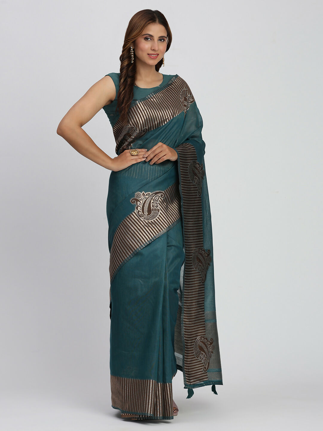 Shree Shyam Fashion Linen Cotton Sea Green Saree