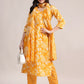 Aavyora Women Mustard Yellow Floral Printed Kurta with Chevron Printed Pants & Dupatta Set - Swadesiicart