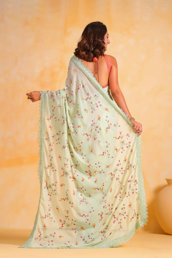 Vamsee Riva Pista Georgette Saree - Swadesiicart