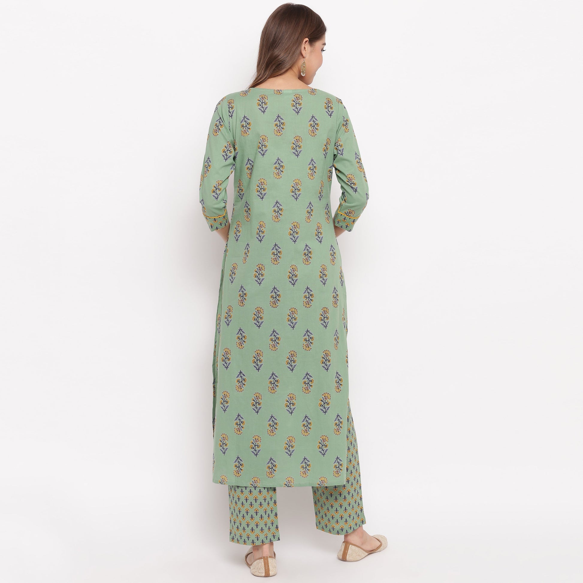 NOZ2TOZ Women's Floral Print Straight Cotton Pista Kurta With Palazzo - Swadesiicart