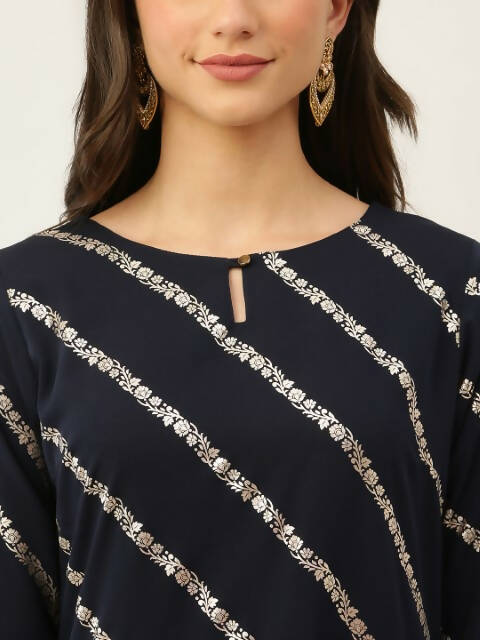FIORRA Women's Navy Blue Poly Crepe Straight Kurta Pant With Dupatta - Swadesiicart