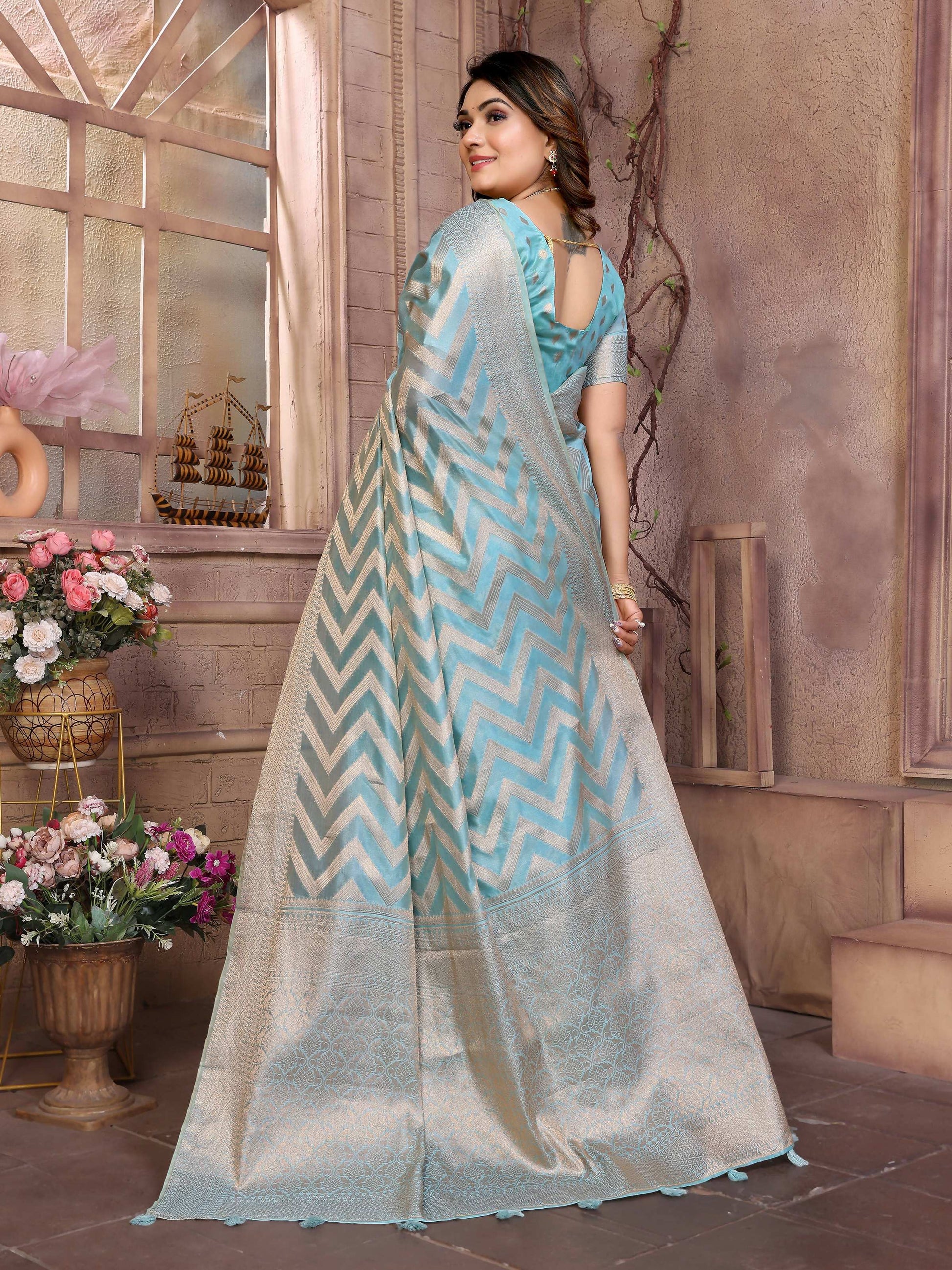 Aastha Fashion Sky Soft Organza Silk Weaving Saree