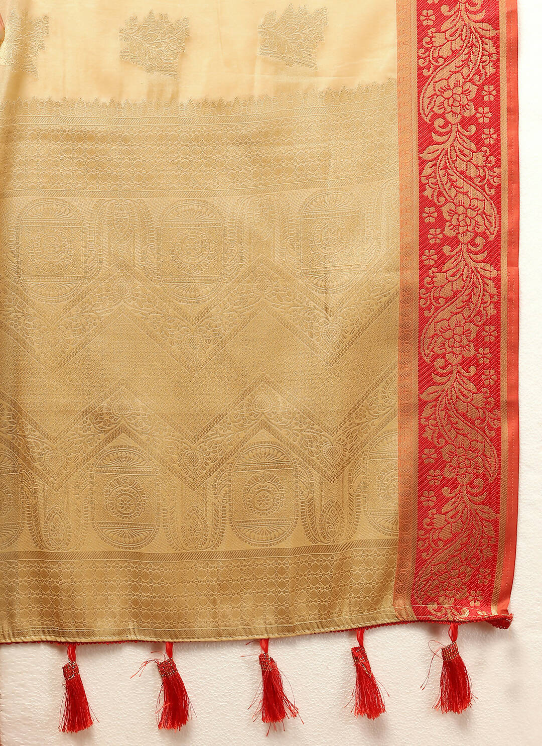 Lorenvalley Fashion Cream Cotton Woven Design with Zari Weaving Design Saree - Swadesiicart