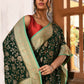 Joban Fashion Emerald Green Crepe Chiffon Pure Handloom Banarasi Silk Saree | Swadesiicart