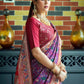 Vishnu Weaves Women's Wine Paithani Patola Silk Zari Woven Saree with Unstitched Blouse - Swadesiicart