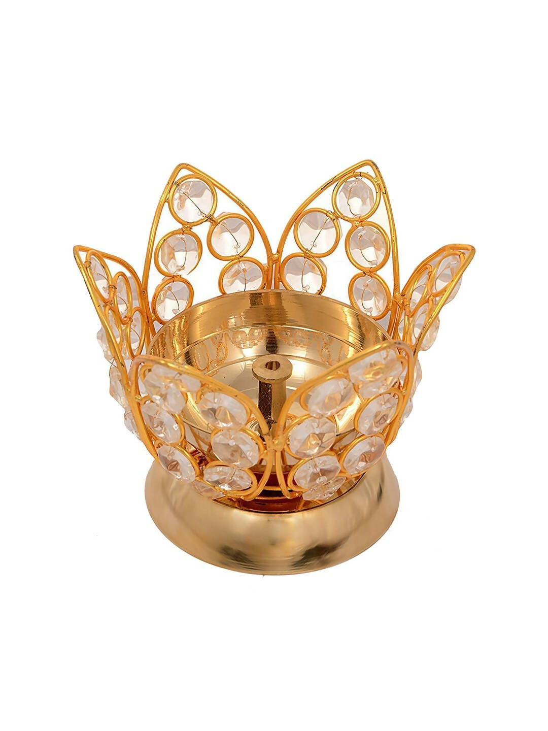 CraftVatika Gold Toned Crystal Lotus Shaped Diya | Swadesiicart