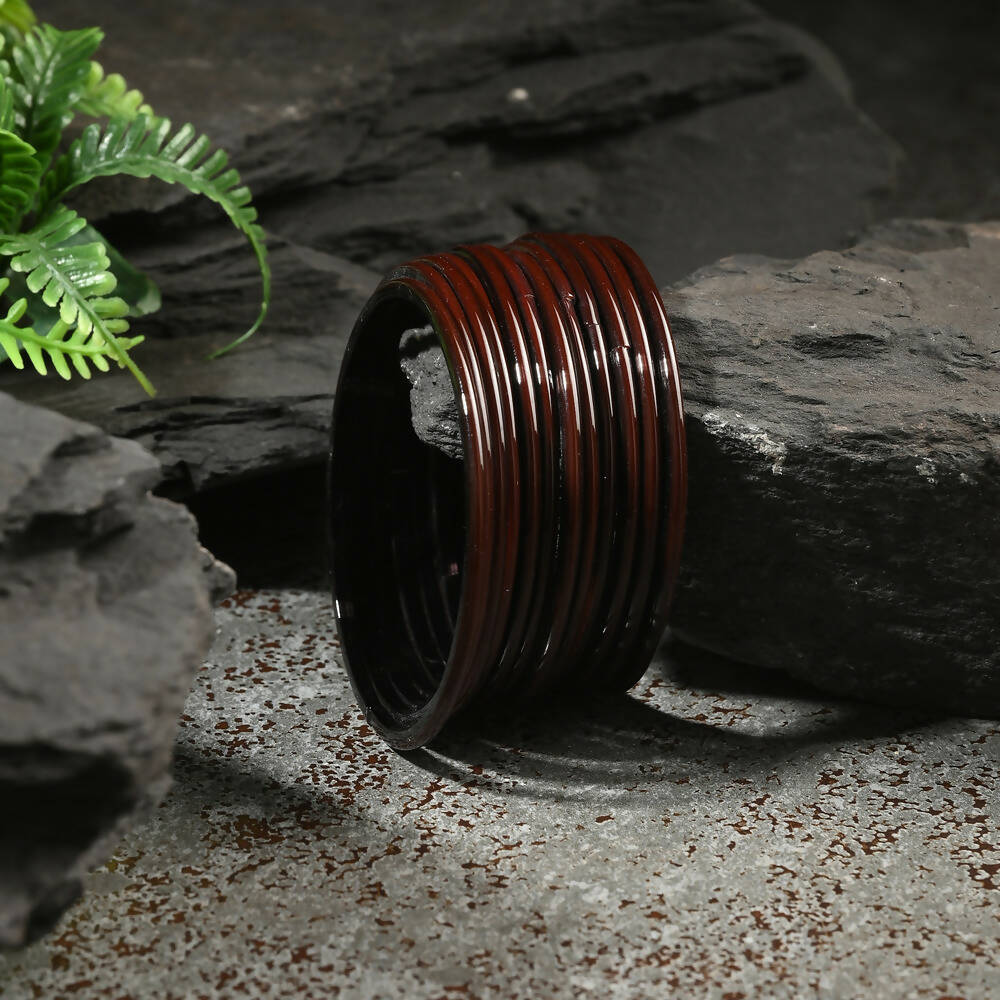 Afast Shining Brown Glass Party, Wedding, Daily Use Bangle Set, Pack Of 12 - Afast Enterprises