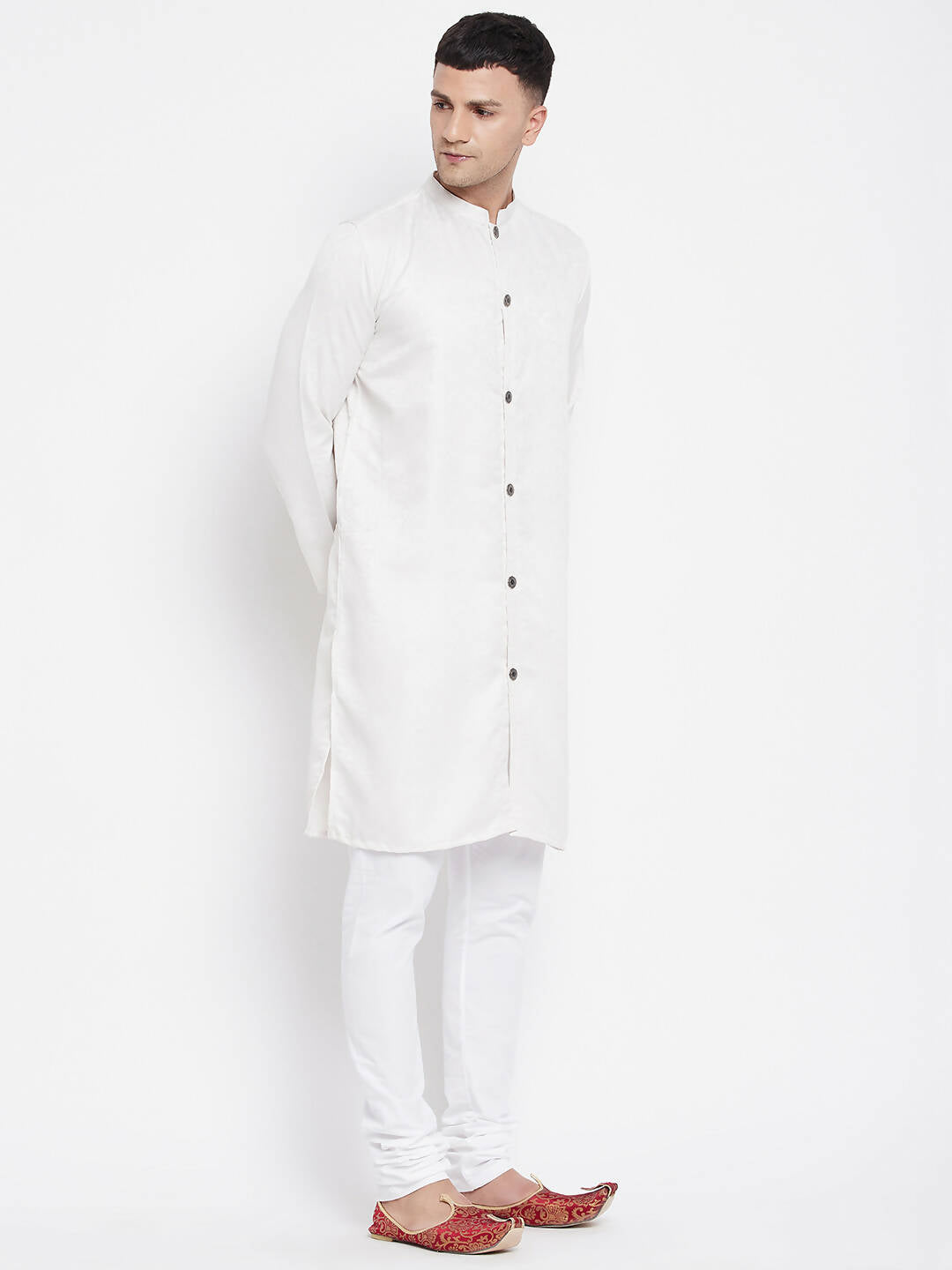 Even Apparels White Rayon Men's Sherwani Kurta With Open Front | Swadesiicart