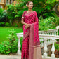 Vishnu Weaves Women's Pink Handloom Raw Silk Zari Woven Saree with Blouse - Swadesiicart