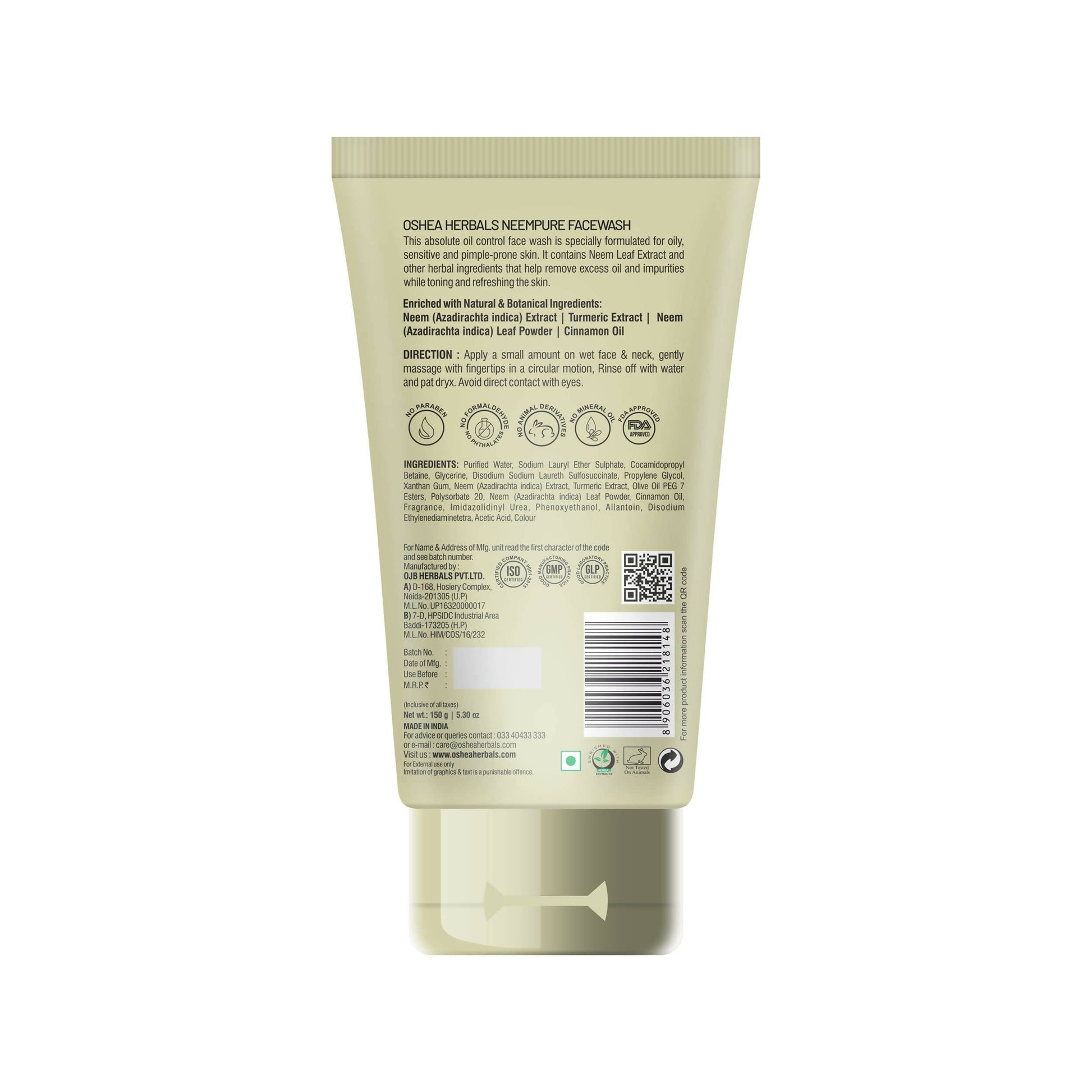 Oshea Herbals Neempure Anti Acne & Pimple Face Wash - Swadesiicart