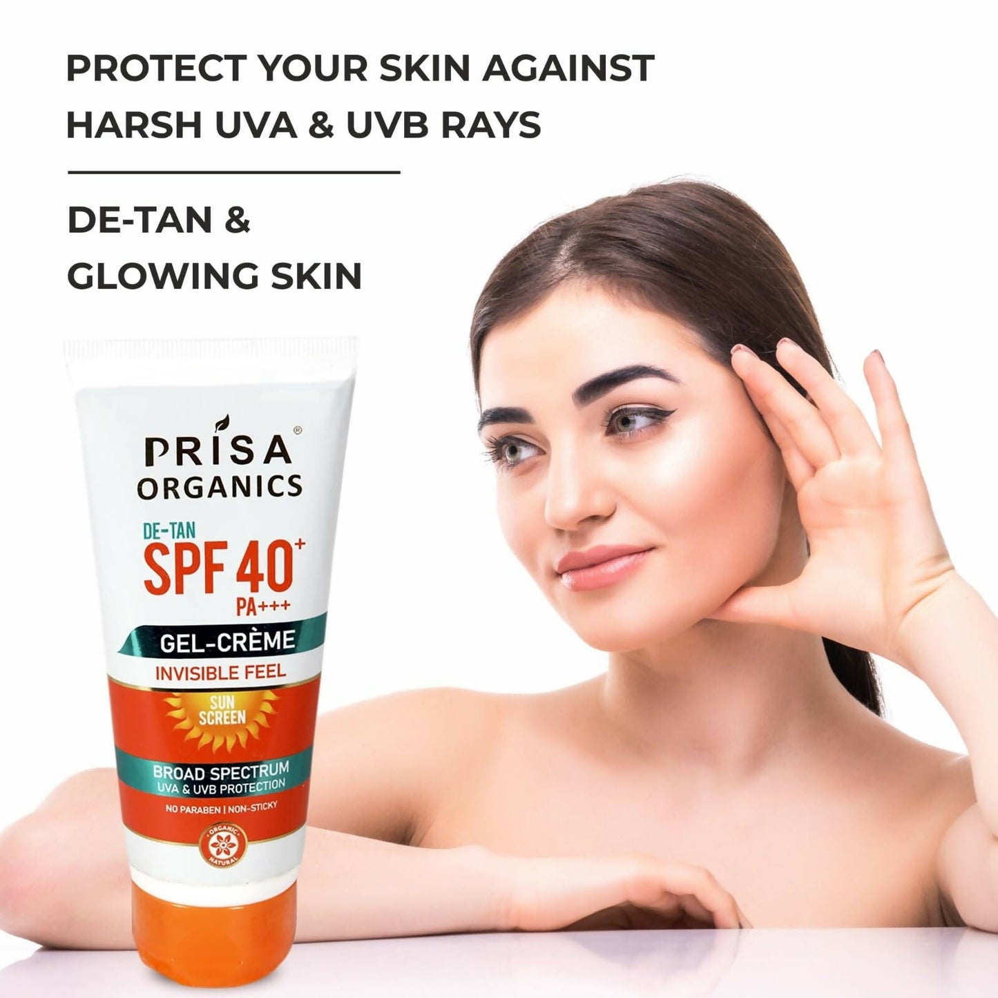 Prisa Organics De-Tan Sun Screen SPF 40 PA+++ Invisible Feel Gel Cream - Swadesiicart