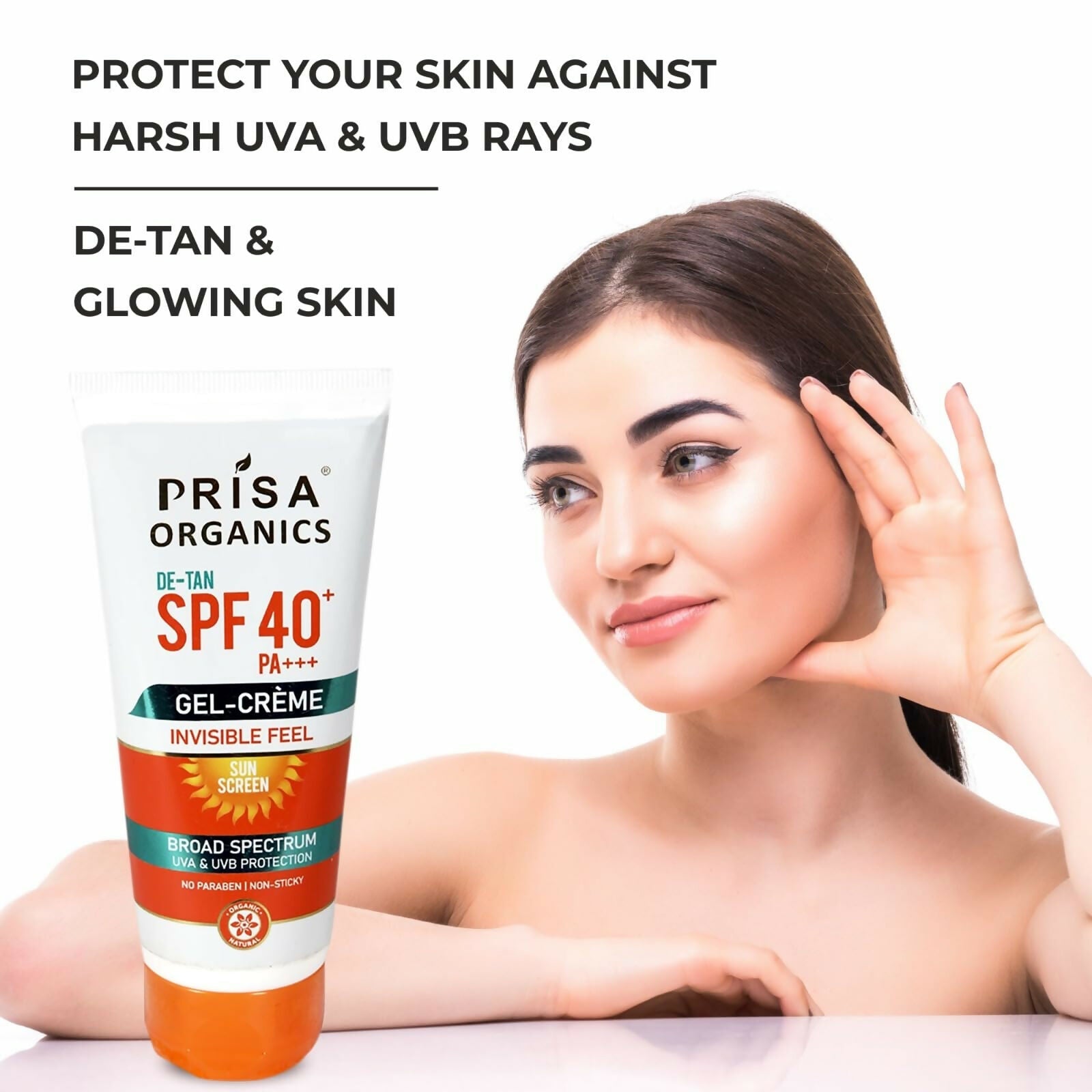 Prisa Organics De-Tan Sun Screen SPF 40 PA+++ Invisible Feel Gel Cream - Swadesiicart
