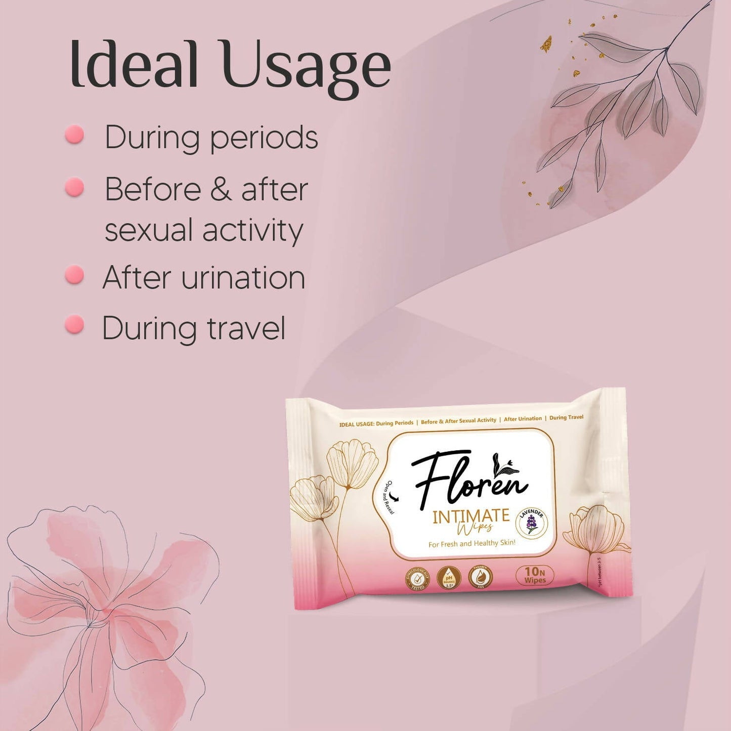 Floren Basil Intimate Wipes - Swadesiicart