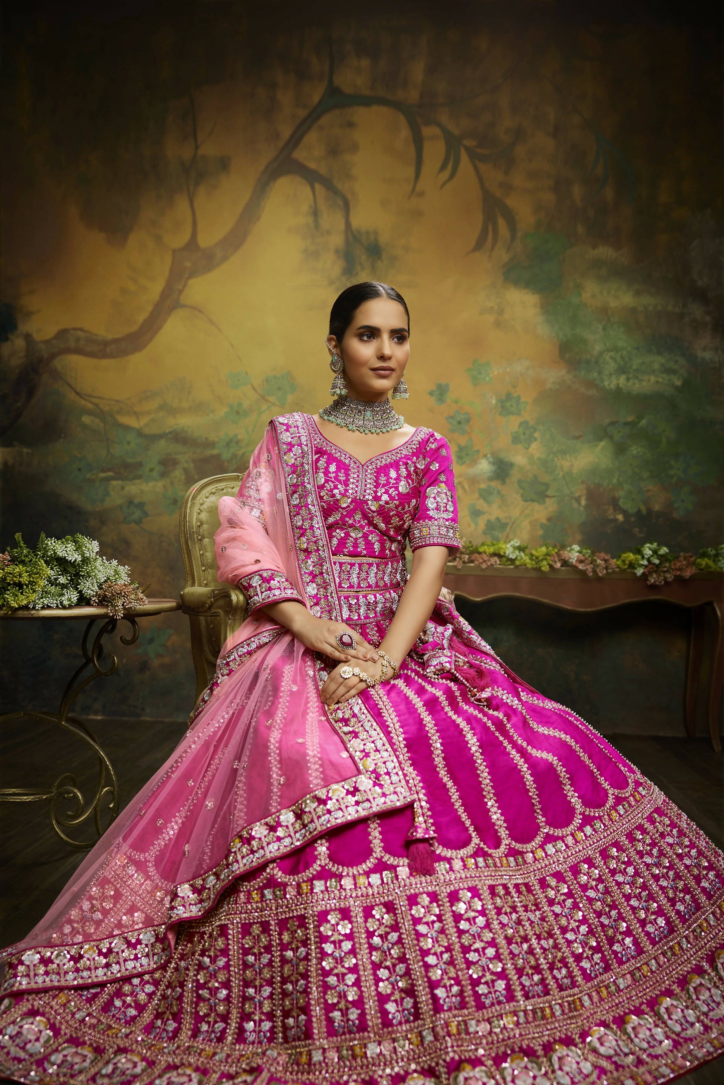 House of Panchhi Pink Pure Silk Moti & Zarkan heavy embroidery Lehenga choli & Dupatta | Swadesiicart
