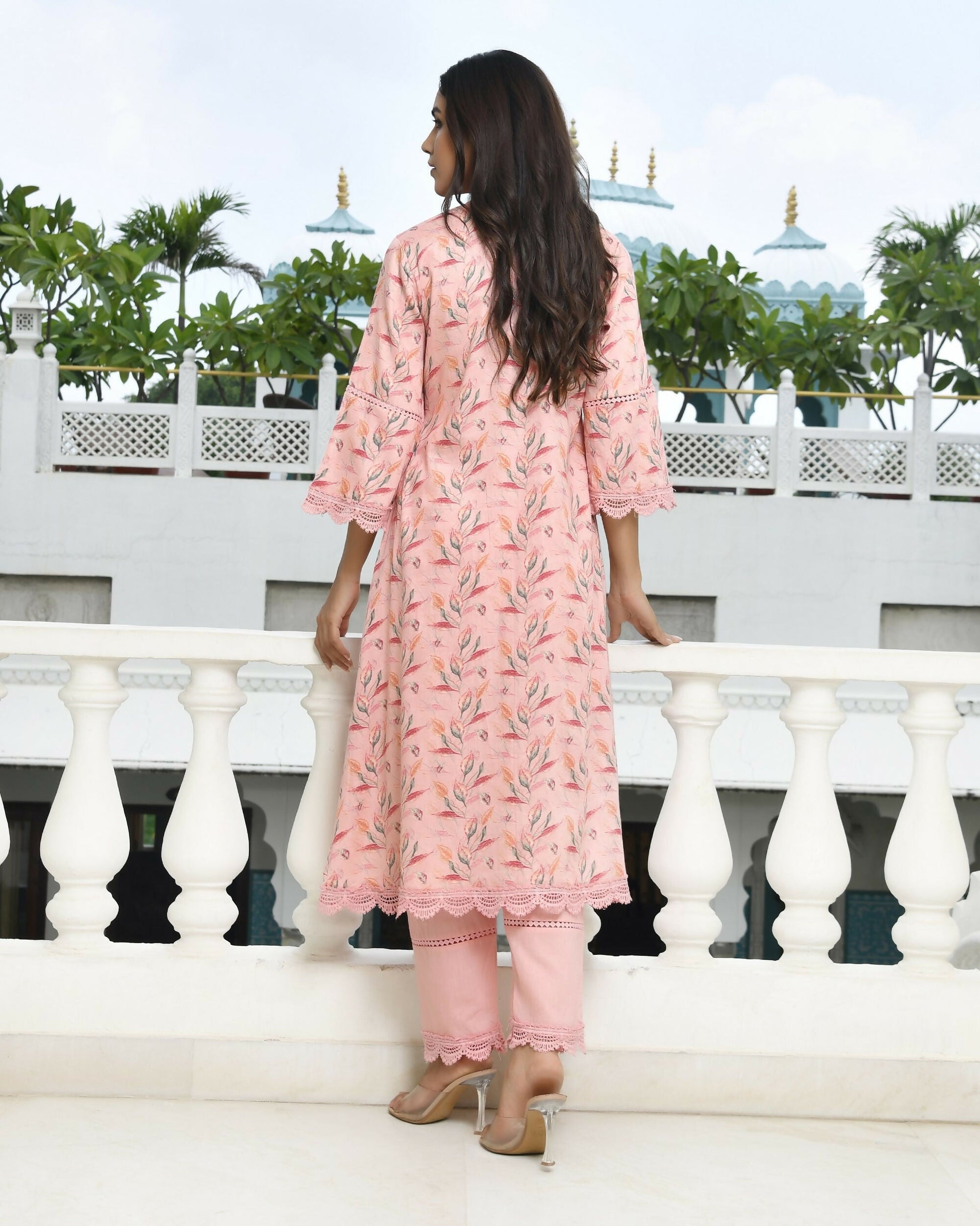 Vaasva Women's Peach Cotton Printed Kurta Pant Set | Swadesiicart
