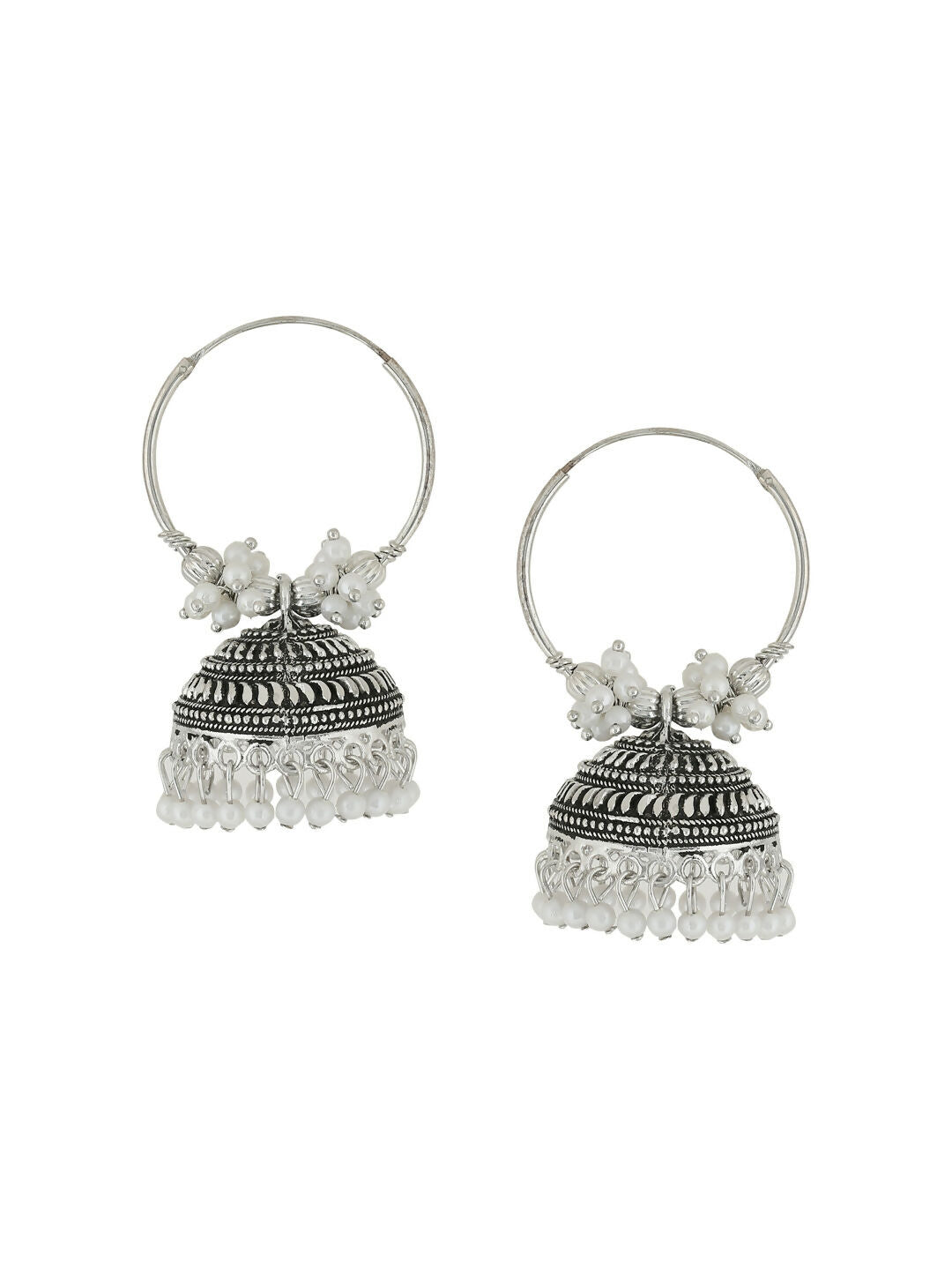 NVR Women's Silver Toned Dome Shaped Jhumkas Earrings | Swadesiicart