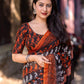 Orange Linen Blend Ethnic Motifs Saree with Unstitched Blouse - Hiral Fashion | Swadesiicart