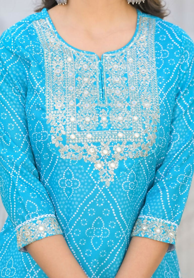 Partywear Designer sky blue cotton Stitched Suit With Dupatta - Tanisha | Swadesiicart