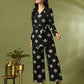 Myshka Women's Black Printed Polo Collar Party Top With Trousers Co-ord set - Swadesiicart