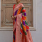 Vishnu Weaves Women's Red Banarasi Silk Zari Woven Saree with Blouse - Swadesiicart