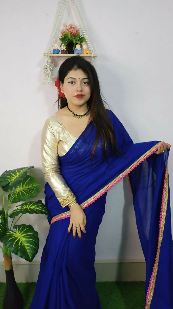 Exclusive Collection Beautiful Khadi Cotton Handloom Saree With Beautiful Zari Border - Royal Blue - Swadesiicart