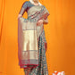 Jyoti Fashion Women's Grey Kanjivaram Silk Zari Woven Saree with Blouse | Swadesiicart