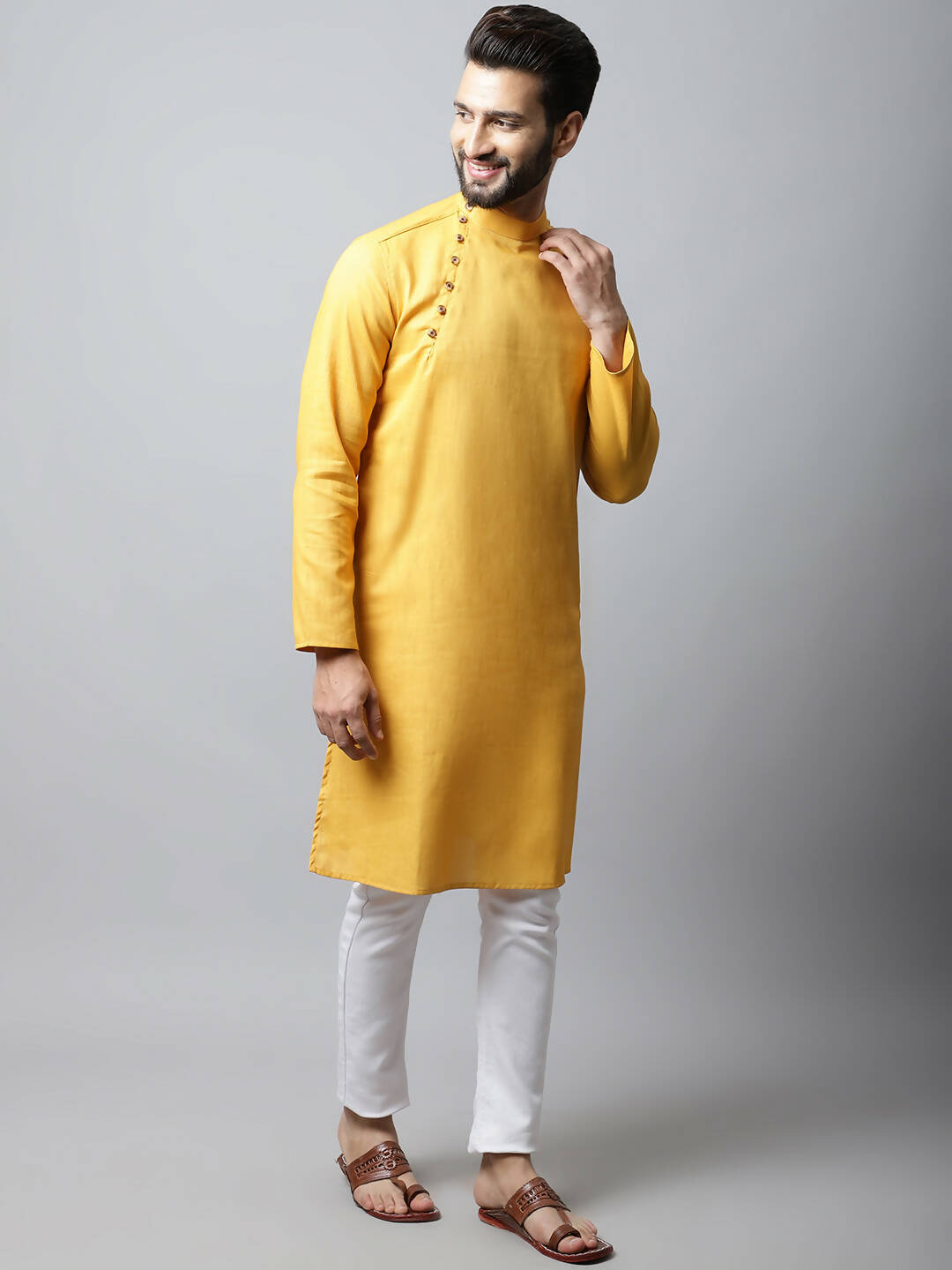 Even Apparels Yellow Color Pure Cotton Men's Kurta With Side Placket (SLD1130) | Swadesiicart