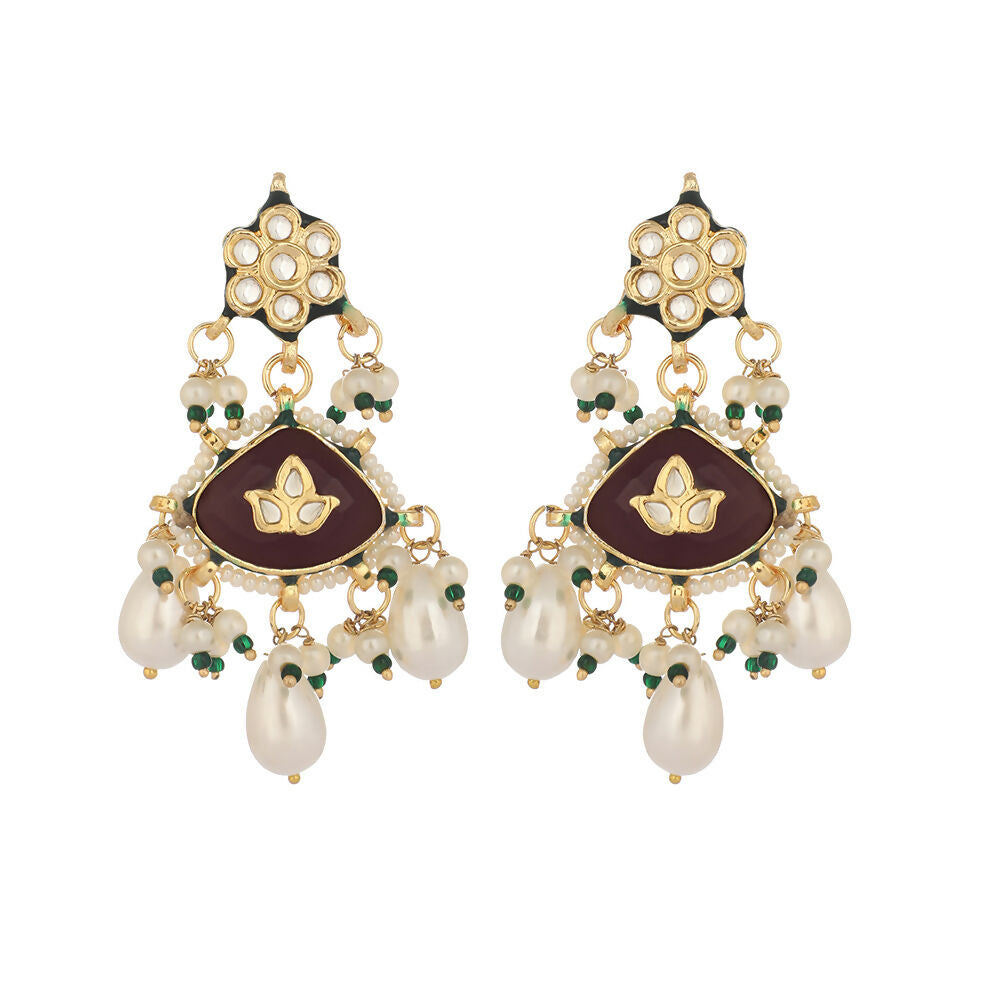 Nuyug 22K Gold Plated Ruby Grace Earrings | Swadesiicart