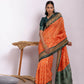 Vishnu Weaves Women's Orange Soft Tussar Silk Zari Woven Saree with Blouse - Swadesiicart