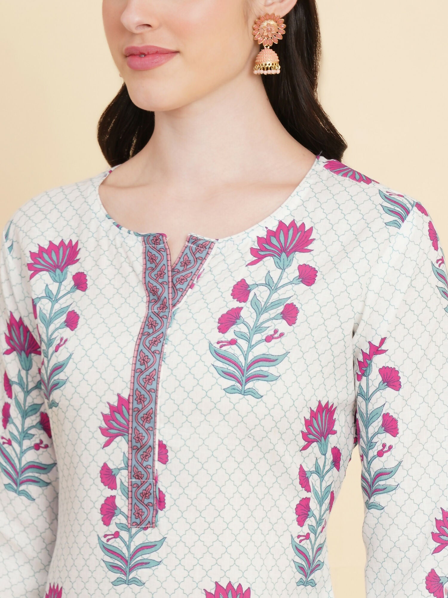 Designer Stylish white Cotton Stitched Suit With Dupatta - Tanisha | Swadesiicart