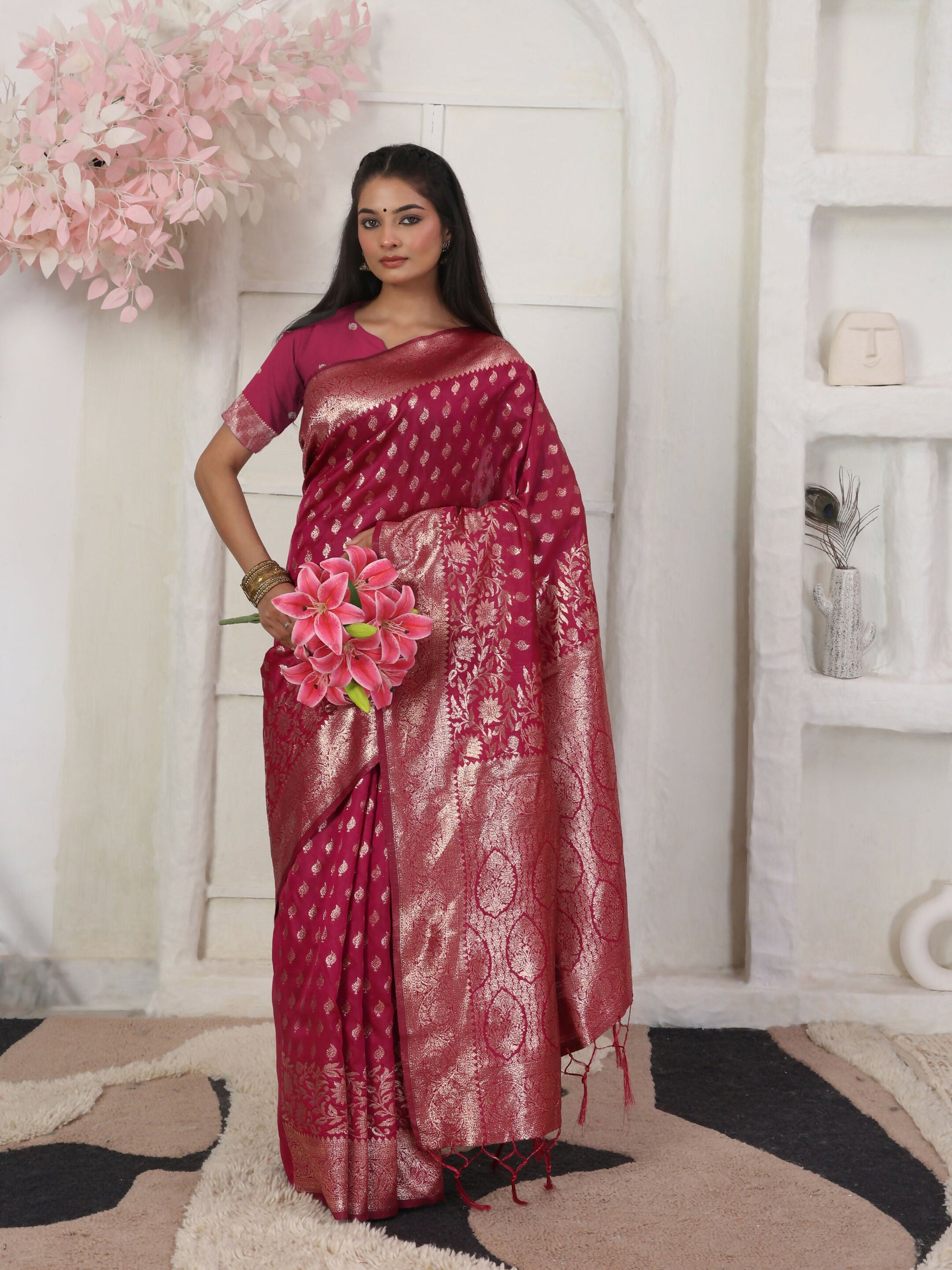 Shree Shyam Fashion Lichi Silk Wine Saree