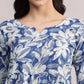 Aavyora Women's Blue Floral Printed Cotton Kurta with Chevron Pattern Palazzo Set
