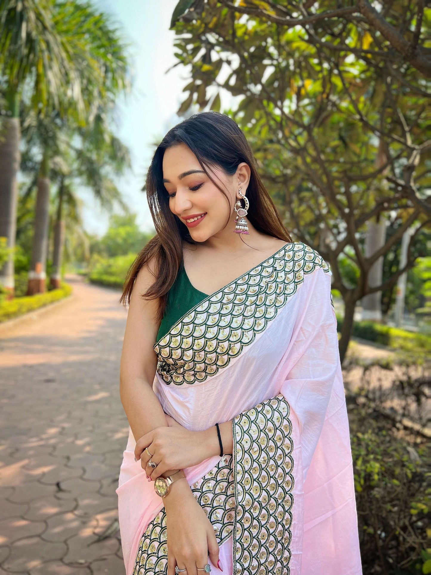 Vamsee Kajol Baby Pink Sana Silk Saree - Swadesiicart