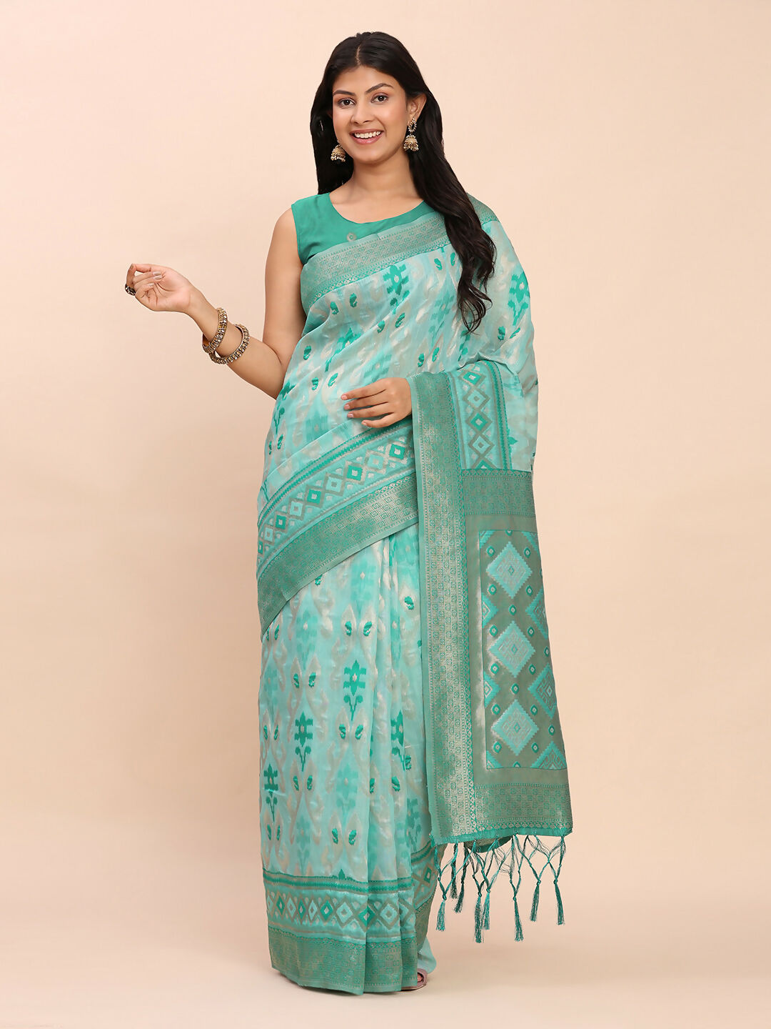 Shree Shyam Fashion Linen Cotton Sea Green Saree