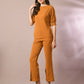 Myshka Women's Mustard Solid Boat Neck Party Top With Trousers Co-ord set - Swadesiicart