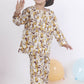 Breathables Sunny Yellow Animal Print Cotton Night Suit For Kids