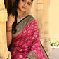 Joban Fashion Pink Crepe Chiffon Pure Handloom Banarasi Silk Saree | Swadesiicart