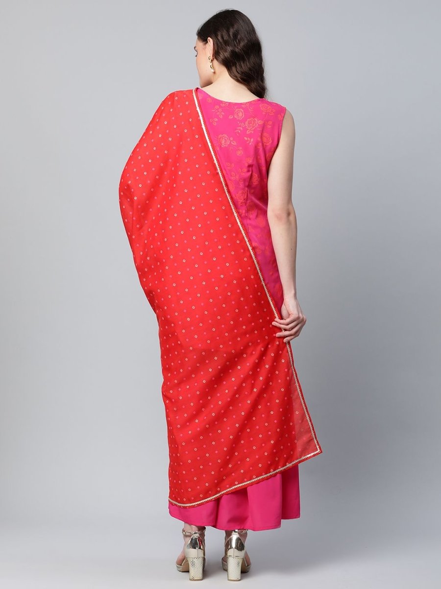 Ahalyaa Pink Crepe Orange khari Print Kurta Sharara Set With Dupatta | Swadesiicart