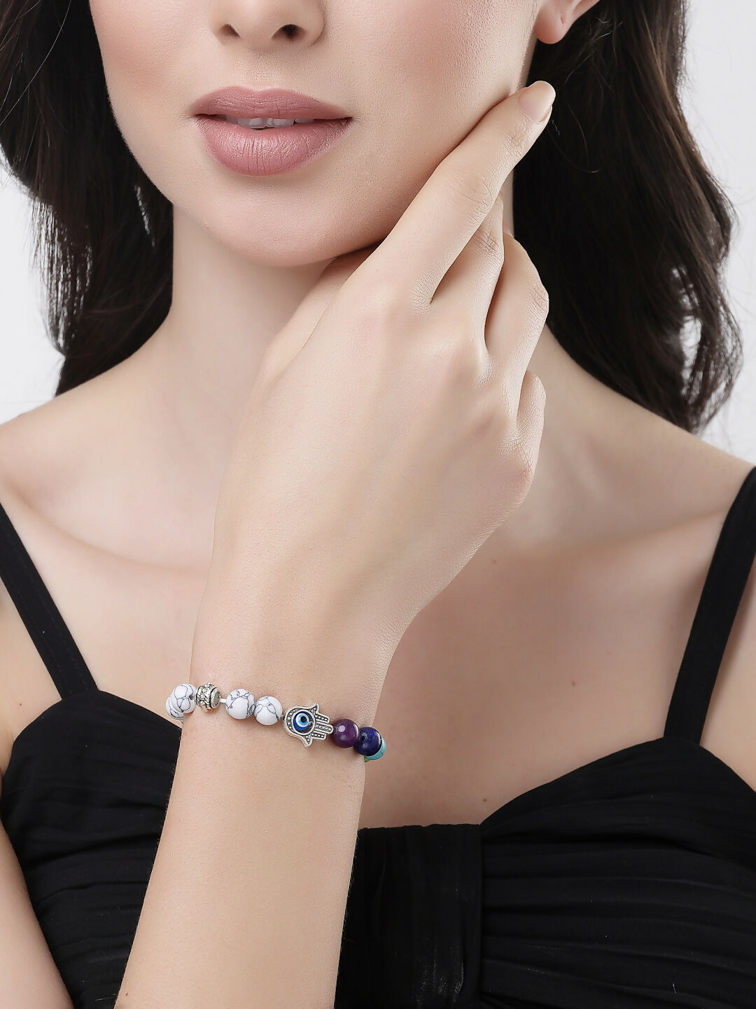 NVR Men & Women Multi Colour Marbel Crystal Elasticated Bracelet - Swadesiicart
