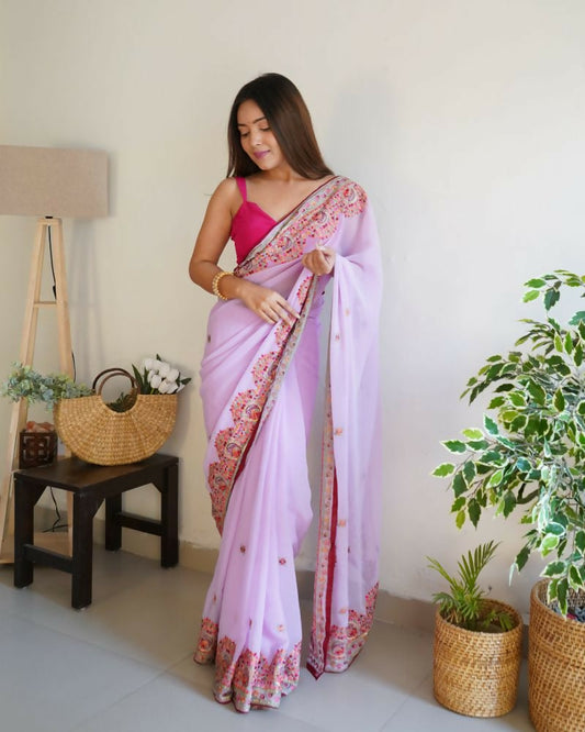 Vamsee Smiti Lavender Georgette Saree - Swadesiicart