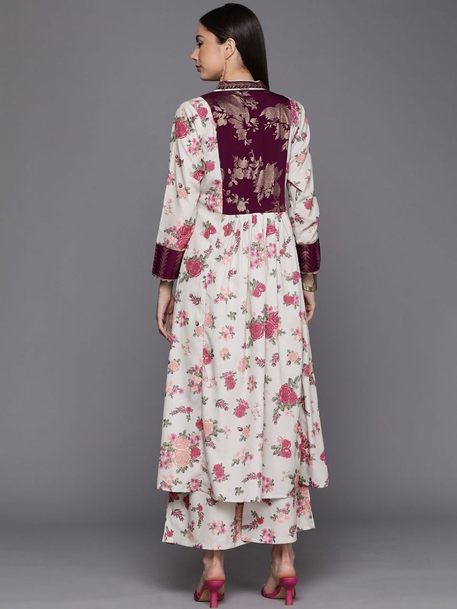Ahalyaa Womens Beige Crepe Digital Printed Kurta Palazzo Set | Swadesiicart