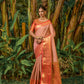 Jyoti Fashion Women's Peach Kanjivaram Silk Zari Woven Saree with Blouse | Swadesiicart